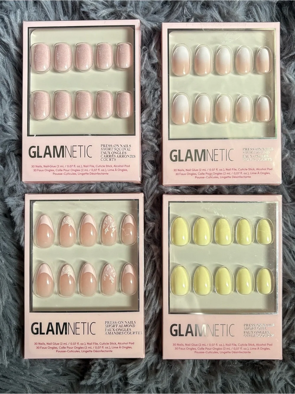GLAMnetic Women Press-On Nails Set — Pink, Nude, Yellow